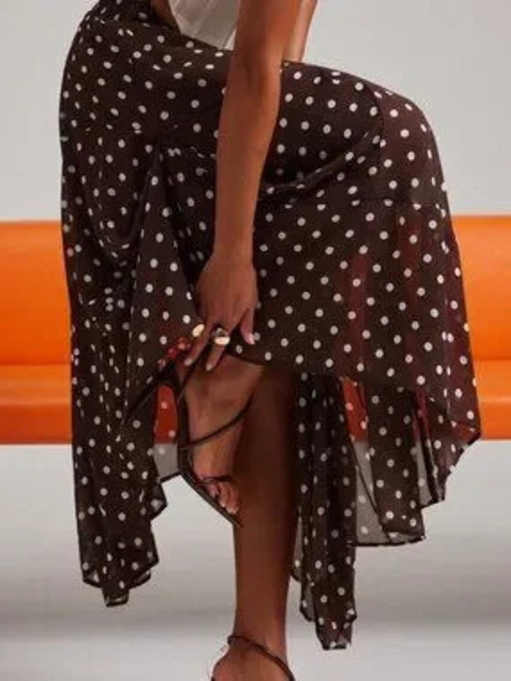 Multicolor Casual Women's Polka Dot Midi Length Asymmetrical Skirt